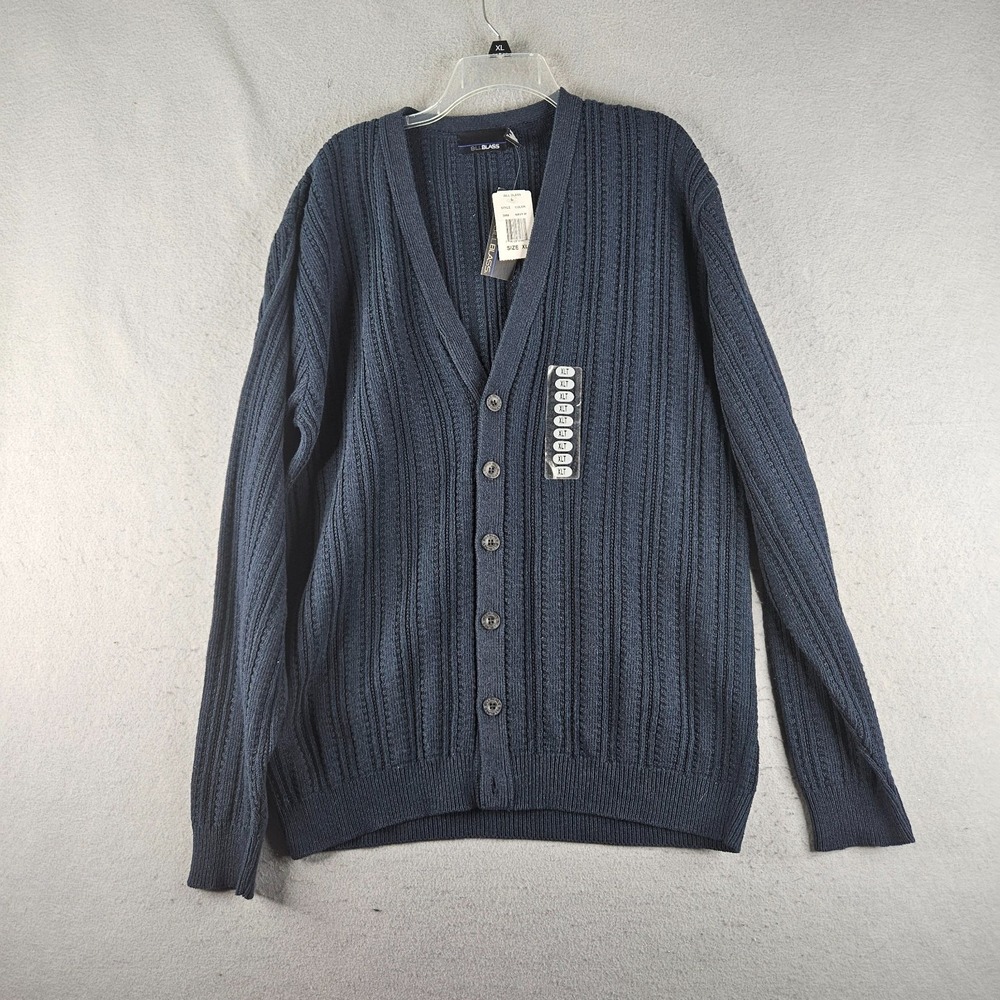NEW Bill Blass Cable Knit Cardigan Sweater Mens XLT Blue Long Sleeve Vintage